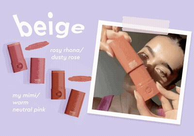 Woman Holding Tube Of Rosy Rhona Dusty Rose Beige Lipstick GIF