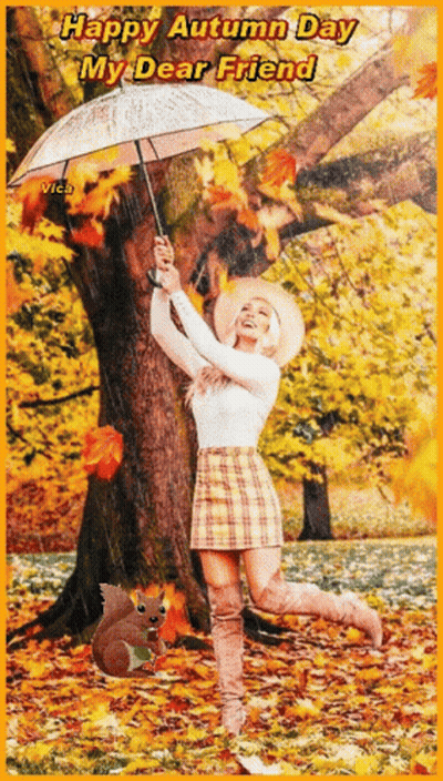 Woman Holding Umbrella Happy Autumn Day My Dear Friend GIF