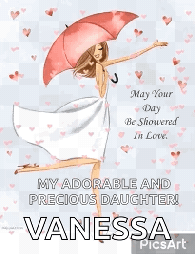 Woman Holding Umbrella With Name Vanessa GIF