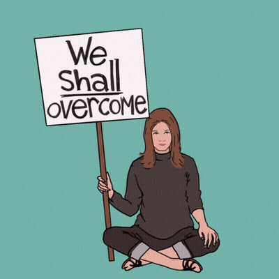 Woman Holding We Shall Overcome Sign GIF