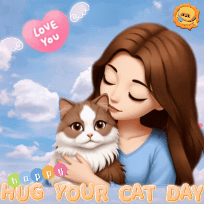 Woman Hugging Cat Hug Your Cat Day GIF