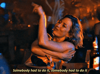 Woman Hugging Woman Saying Somebody Had To Do It GIF