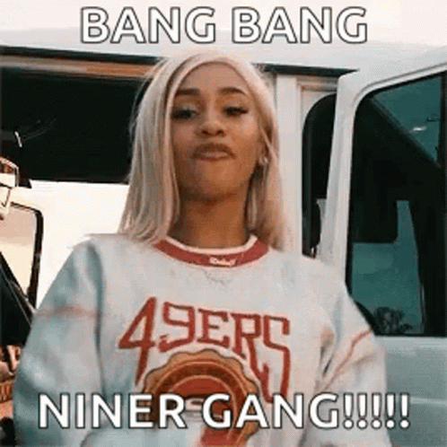 Woman In 49Ers Sweater Near White Van GIF