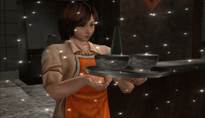 Woman In Apron Holding Tray Of Bowls And Chopsticks GIF