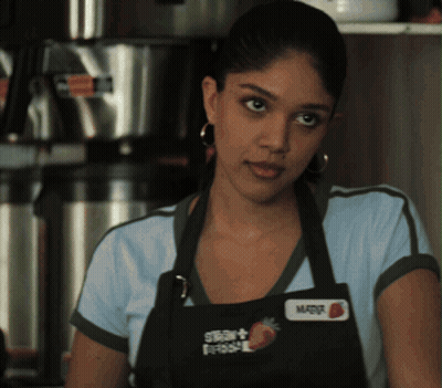 Woman In Apron With Name Tag Saying Marjor GIF