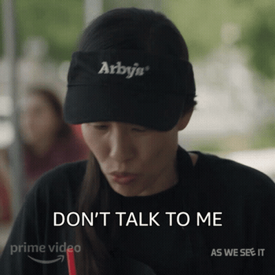 Woman In Arby's Hat And Visor Says Don't Talk To Me GIF