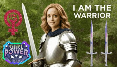 Woman In Armor Holding Sword I Am The Warrior GIF
