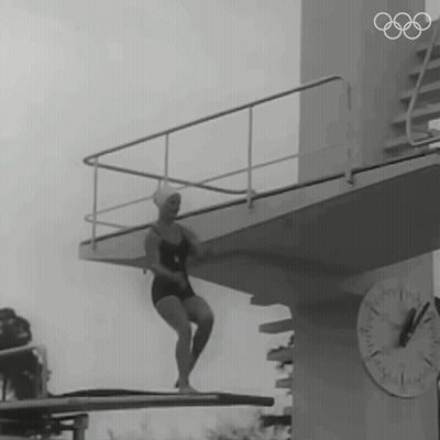 Woman In Bathing Suit On Diving Board GIF