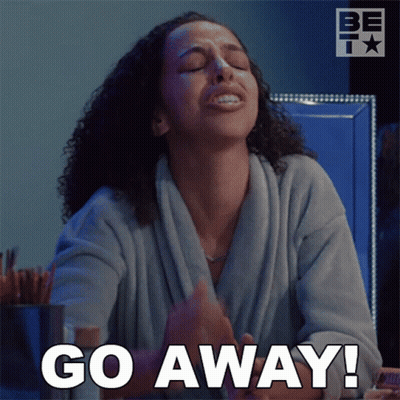 Woman In Bathrobe Saying Go Away GIF