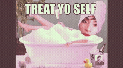 Woman In Bathtub With Towel Treat Yo Self GIF