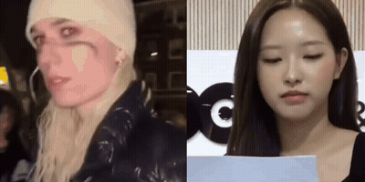 Woman In Beanie And Black Jacket Next To Woman With Eyes Closed GIF