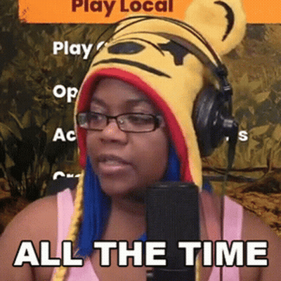 Woman In Bear Hat And Headphones At Microphone GIF