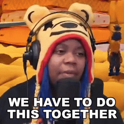 Woman In Bear Hat And Headphones Says We Have To Do This Together GIF