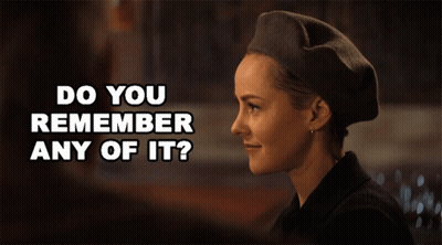 Woman In Beret Asking If She Remembers Any Of It GIF