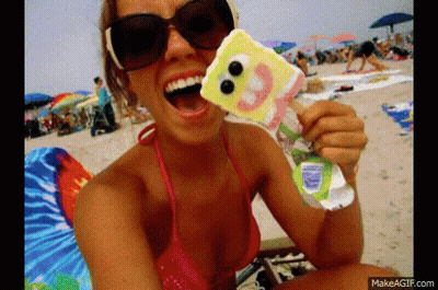 Woman In Bikini Eating Spongebob Ice Cream GIF