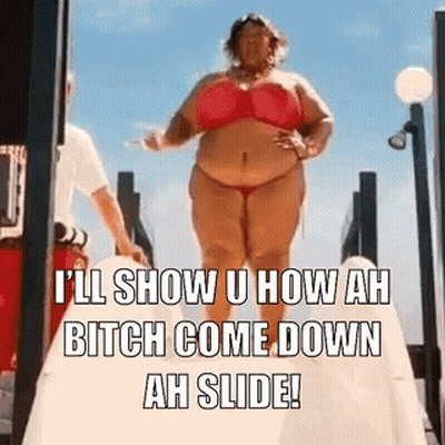 Woman In Bikini Going Down Water Slide GIF