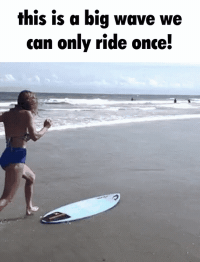 Woman In Bikini Running Toward Surfboard GIF