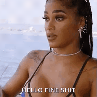 Woman In Bikini Saying Hello Fine Shit GIF