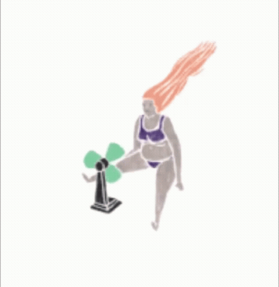 Woman In Bikini Standing Next To Fan With Leg Up GIF