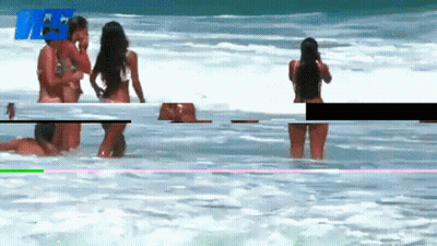 Woman In Bikini Taking Photo Of Another In Water GIF