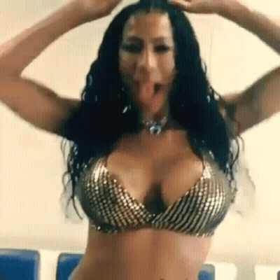 Woman In Bikini Top Dancing With Hands Up GIF