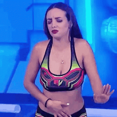 Woman In Bikini Top On Blue Background GIF