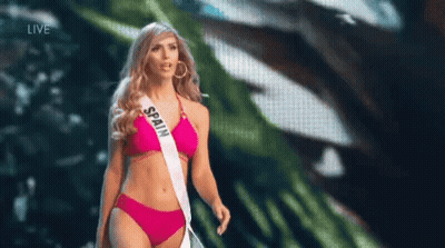 Woman In Bikini With Sash Saying Spain GIF