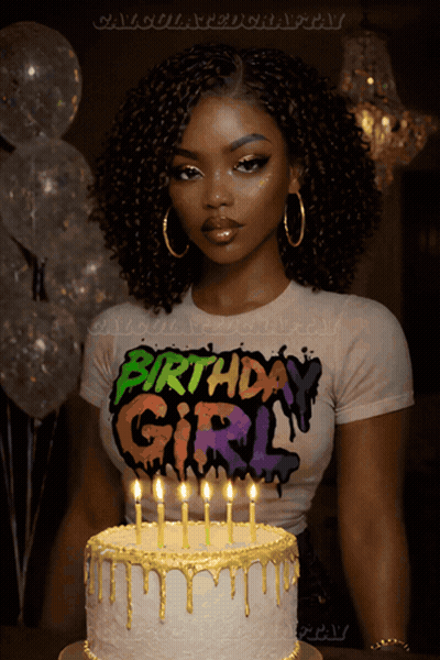 Woman In Birthday Girl Shirt With Cake And Candles GIF