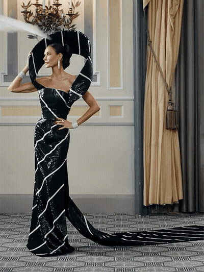 Woman In Black And White Dress GIF