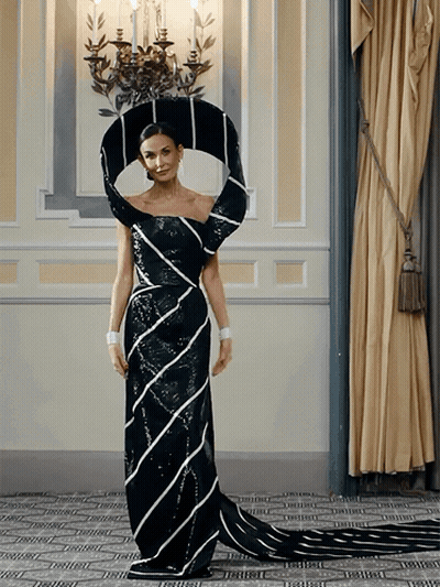 Woman In Black And White Dress GIF