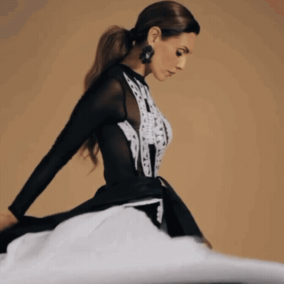 Woman In Black And White Dress With Earrings GIF