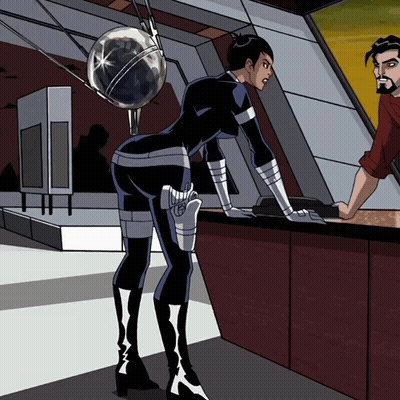 Woman In Black And White Superhero Outfit GIF