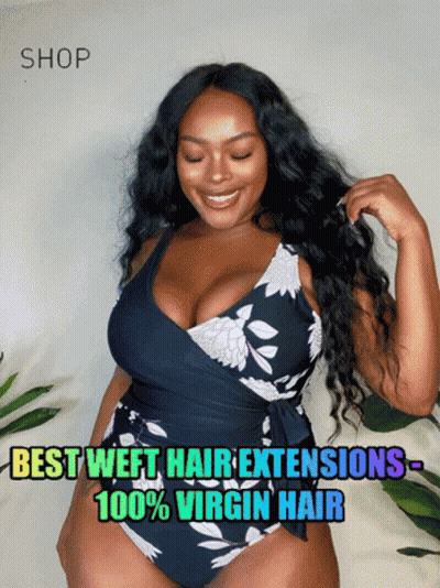 Woman In Black And White Swimsuit Best Weft Hair Extensions GIF