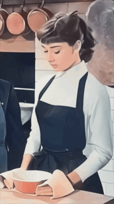 Woman In Black Apron Holding Bowl GIF