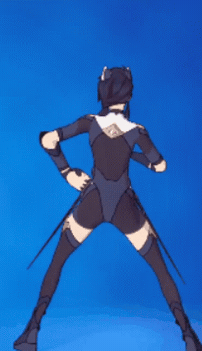 Woman In Black Bodysuit Blue Background GIF