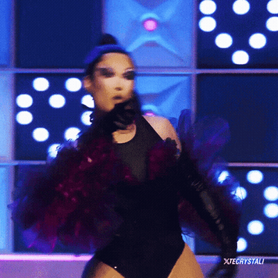Woman In Black Bodysuit Dancing At Xtechystali Screen GIF