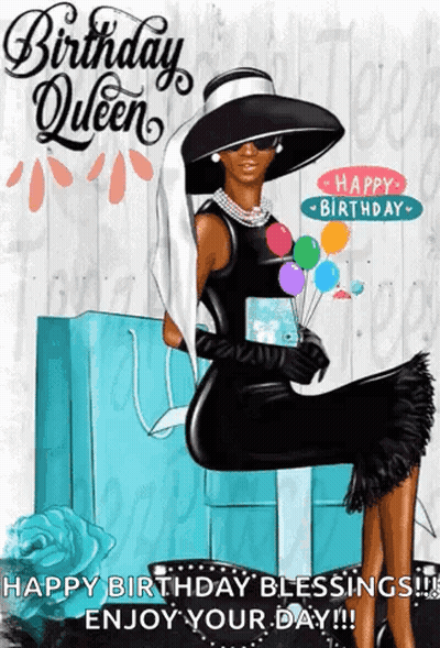 Woman In Black Dress And Hat Holding Balloons GIF