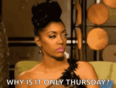 Woman In Black Dress Asking Why Is It Only Thursday GIF