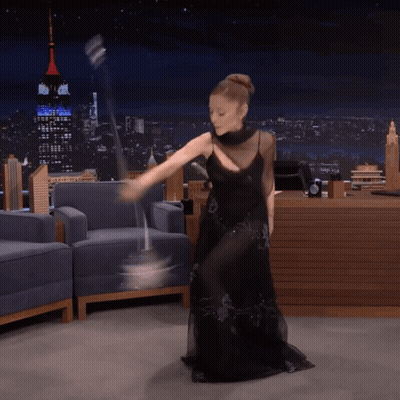 Woman In Black Dress At Jimmy Fallon Desk GIF
