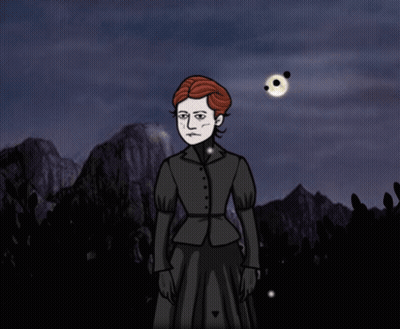 Woman In Black Dress Before Pyramid In Dark Room GIF
