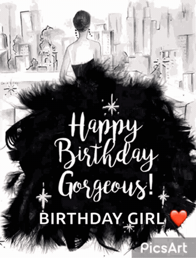 Woman In Black Dress Birthday Card GIF