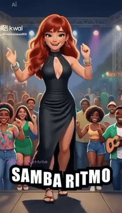 Woman In Black Dress Dancing Samba Ritmo In Front Of Crowd GIF
