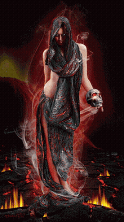 Woman In Black Dress Holding Skull GIF