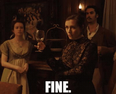 Woman In Black Dress Holding Wine Saying Fine GIF