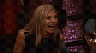 Woman In Black Dress Mouth Open GIF