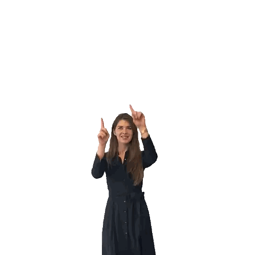 Woman In Black Dress Pointing Up Sticker