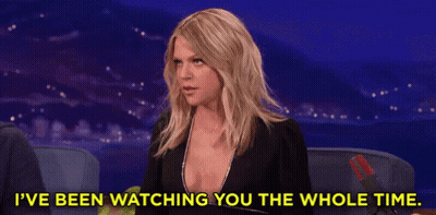 Woman In Black Dress Saying Ive Been Watching You GIF