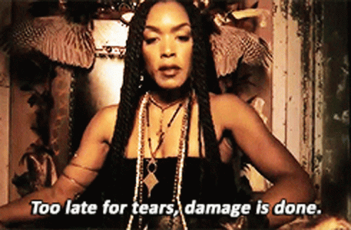 Woman In Black Dress Saying Too Late For Tears GIF