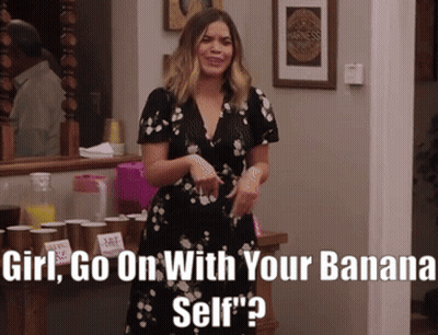 Woman In Black Dress Says Girl Go On With Your Banana Self Dancing GIF