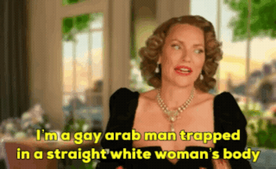 Woman In Black Dress Says I'm A Gay Arab Man Trapped In A Straight White Woman's Body GIF
